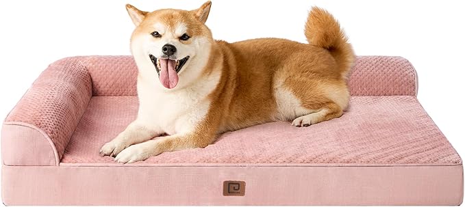 EHEYCIGA Memory Foam Dog Bed Large Size Dogs, Orthopedic Dog Bed Large with Washable Removable Cover, Waterproof Pet Sofa Couch with Nonskid Bottom, 36x27x6, Pink