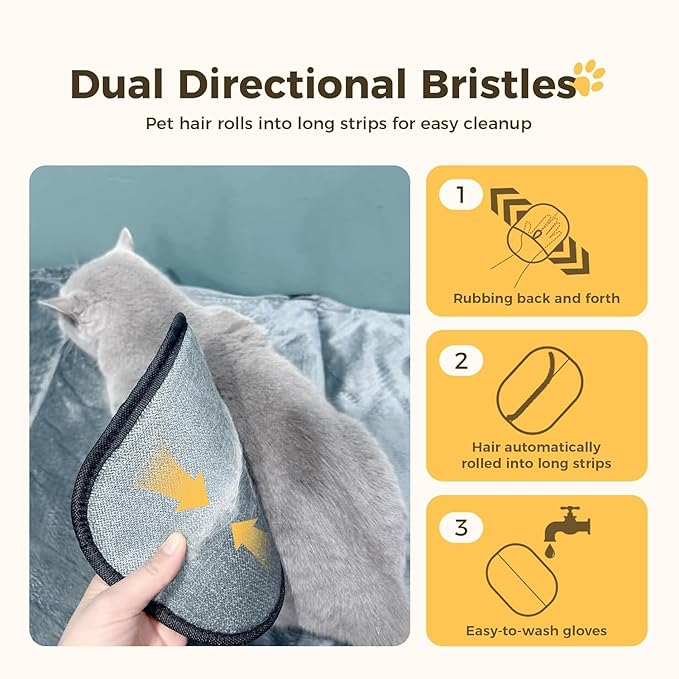 sinirttou Pet Hair Removal Glove for Cats & Dogs, Upgraded Five-Finger Electrostatic Pet Hair Gloves, Reusable Magic Brush Pet Hair Remover Tool (Black, 2Pcs)