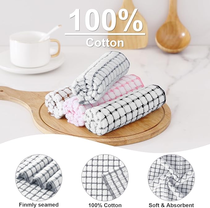 Kitinjoy Cotton 16 Pack Kitchen Towels and Dishcloths Sets, 16 x 25 Inch & 12 X 12 Inch Dish Towels Bulk, Super Soft and Absorbent Hand Towels for Kitchen Drying, Grey