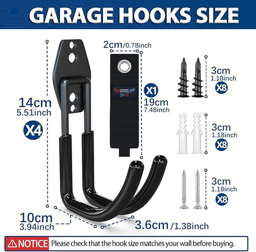 3-H Garden Hose Holder Wall Mount 4 Pack,Solid Steel Hose Hanger,Water Hose Holders for Outside,Perfect for Hanging Outdoor Air Hose,Ropes,Pipes,Garden Tools,Ladders,Bikes,Bulk Items(Black)