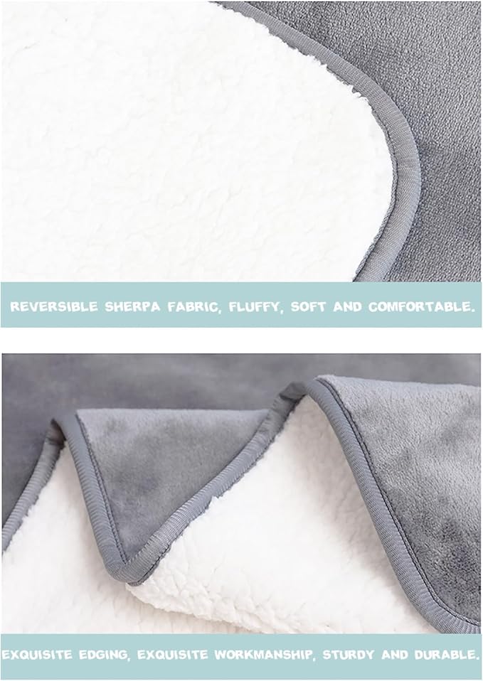 PFIMIGH Waterproof Dog Blanket, 3-Layer Flannel and Sherpa Pet Throw, Reversible Protector Cover for Bed Couch Sofa, Sliver Grey, 80"x90"