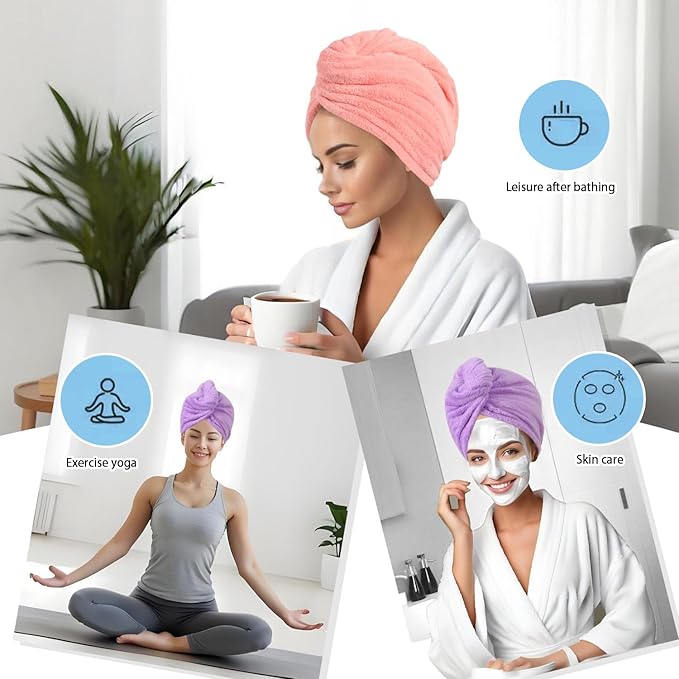 AGKXHDEC 2 Packs Microfiber Towel, Hair Turbans for Wet Hair, Drying Hair Wrap for Women(Pink，Purple)