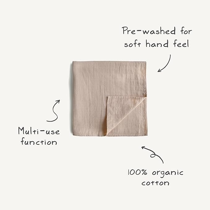 mushie Muslin Baby Swaddle Blanket | 100% Organic Cotton (Olive Check)