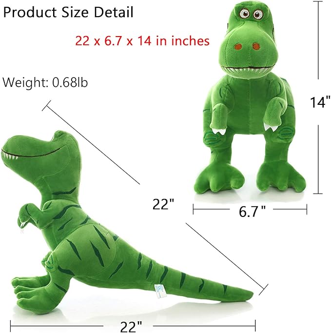 VSFNDB Stuffed Dinosaur Animal Plush Toy 14 Inches Green T-Rex Tyrannosaurus Animal Stuffed Plushies Super Soft Cute Cuddly Pillow Cushion Rex Stuff Dolls Gifts for Children Kids Boys Girls, 14Inches