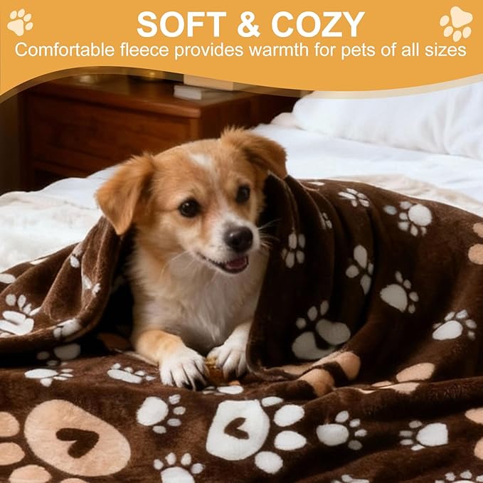 Gowyeg Dog Blanket, Soft Fleece Dog Blankets for Medium Large Dogs, Fluffy Flannel Pet Cat Puppy Blanket Cover for Bed Couch, Cute Paw Print Throw Blanket for Dogs,Brown, 50"X40"