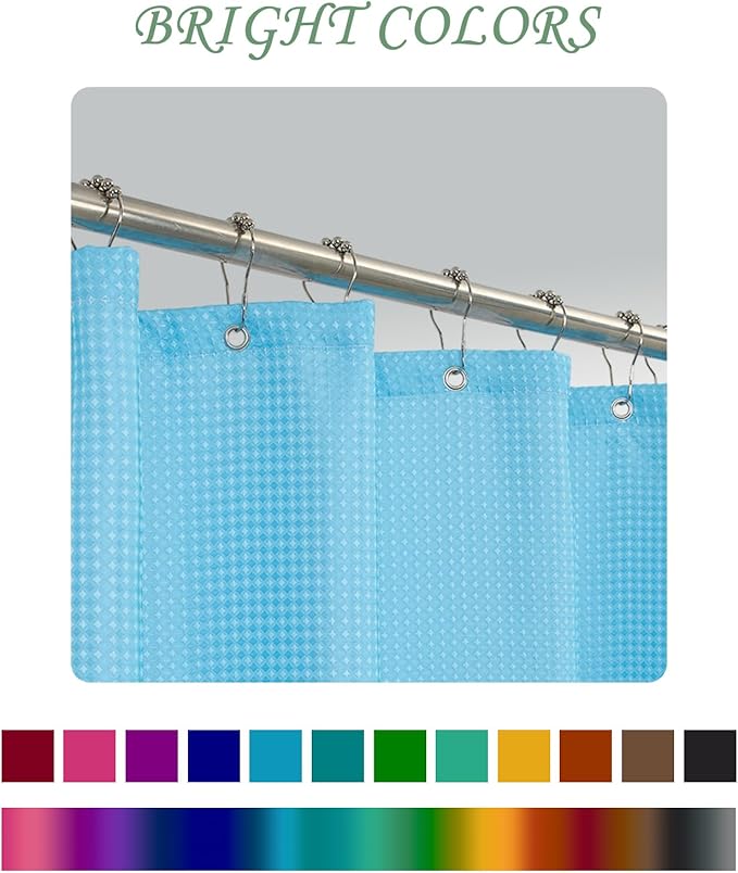 ggaimwf 72x96 Inch Solid Color Shower Curtain for Bathroom Waffle Bath Water Resistant Fabric Curtains Baby Blue Modern Thick Shower Stall Curtain with Metal Hooks