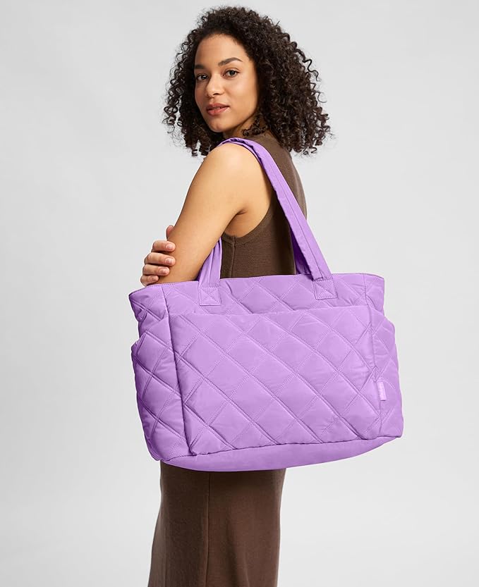 Uselike Tote Bag for Women, Lightweight Puffer Tote Work Bags with Compartments for Travel, Quilted Shoulder Bag with Zipper