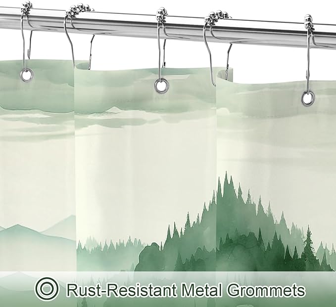 Litabel Green Long Misty Pine Forest Shower Curtain 72 x 78, Mountain Foggy Woodland Scenery Tree 78 Inch Long Shower Curtains for Bathroom, Abstract Waterproof Nature-Themed Decor
