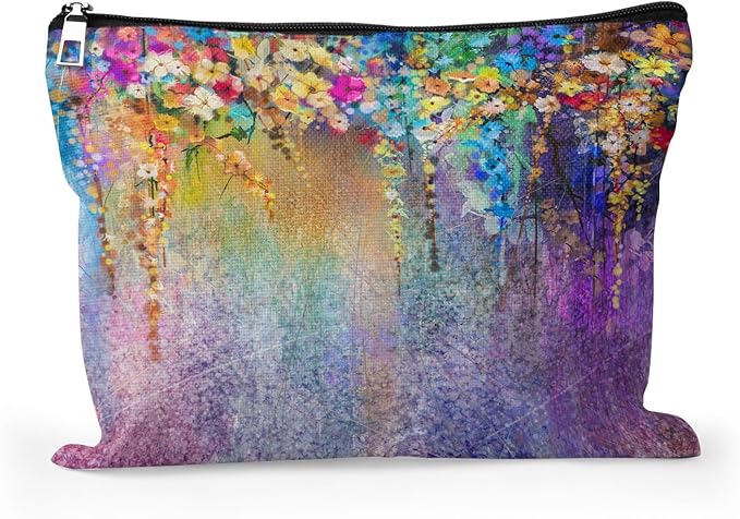 Cafl Painting Blossom Makeup Bag Travel Large Splendid Flowers Cosmetic Bag Organizer toiletry Essentials Jewelry Zipper Bag Gift For Women -10×8 inch