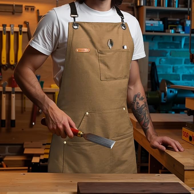Professional Chef Apron for Mens, 100% Cotton Canvas, Kitchen Cooking BBQ Grilling Apron, Durable