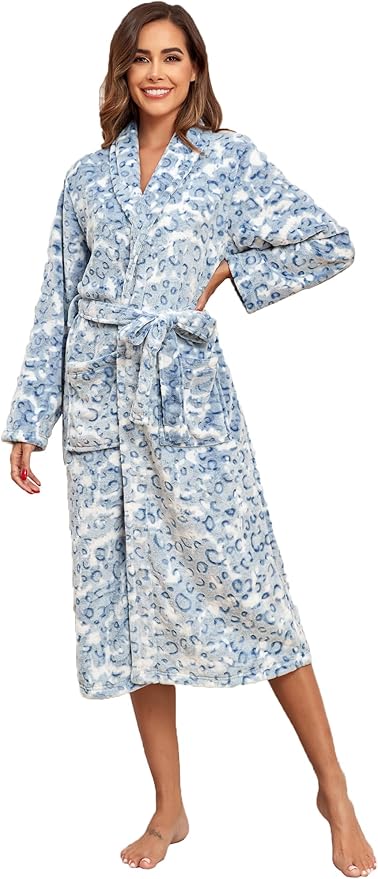 RONGTAI Womens Bathrobe Ladies Fleece Plush Warm Long Robes Fleece Nightgown Sleepwear