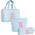 Fystdtote Toiletry Bag Makeup Bag for Girls - Personalized Cute Makeup Pouch for Girlfriend Bridesmaid Wife | Cosmetic Travel Toiletry Bag for Friend | Birthday Gift Idea for Mom - Blue K