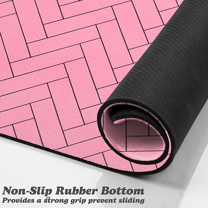 Dog Food Mats,Cat Absorbent Water Bowl Feeding Mats Pet Placemats for Food and Water Pink Wood 17 * 30 inch