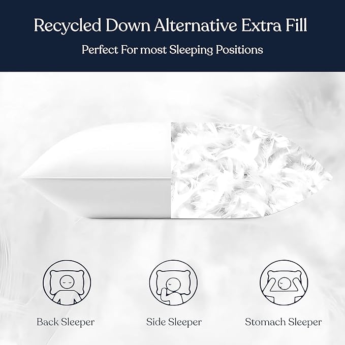 Delara Pillows for Sleeping Set of 2 Bed Pillows, Organic Cotton 300TC Shell, Recycled Down Alternative Fill, Supportive for Back and Side Sleepers, Hypoallergenic & Breathable (Standard 20"X28")