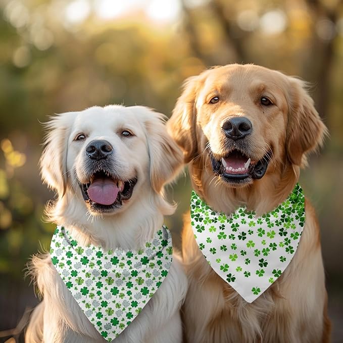 St. Patrick's Day Dog Bandana Reversible 2 Pack, St. Patricks Day Pet Bandanas for Dogs Lucky Shamrock Adjustable Triangle Holiday Scarves for Medium Large Extra Large Boy Girl Dogs