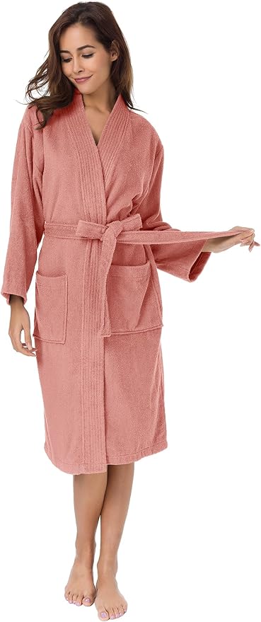 SIORO Women Terry Cloth Bath Robes with Pockets, Soft Long Cotton plush Kimono Wrap Bathrobe, Spa, Fuzzy Female nightgrown