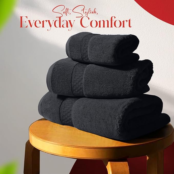 RIVERSIDE 3-Piece Towel Set, 1 Bath Towel, 1 Hand Towel, 1 Washcloth, 550 GSM Ring Spun Cotton, Soft, Quick Dry, Absorbent Bathroom Towels for Home, Gym, Spa, Charcoal
