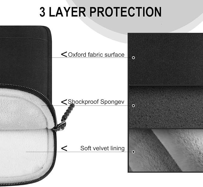 Laptop Sleeve 14 inch, Shockproof Protective Computer Case with Front Pocket, Water Resistant Durable Traveling Laptop Carrying Bag Compatible for MacBook Air/Pro, HP, Dell, Lenovo, Acer, Black