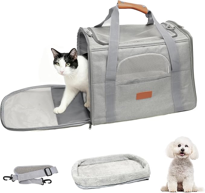 Pet Carrier,Cat Carrier,Soft-Sided Small Dog Carrier with Cushion Breathable Mesh Windows Easy Go for Travel,Outdoor,Camping or Daily Use