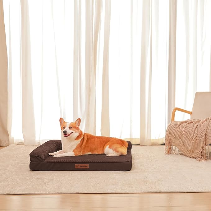 Rainmr Orthopedic Dog Beds for Large Dogs, Memory Foam Dog Beds Large Sized Dogs, Washable Removable Cover, Nonskid Bottom, Waterproof, for Indoor, Outdoor, Crate ＆ Car Use, 36x27x6 Inches, Brown Grey