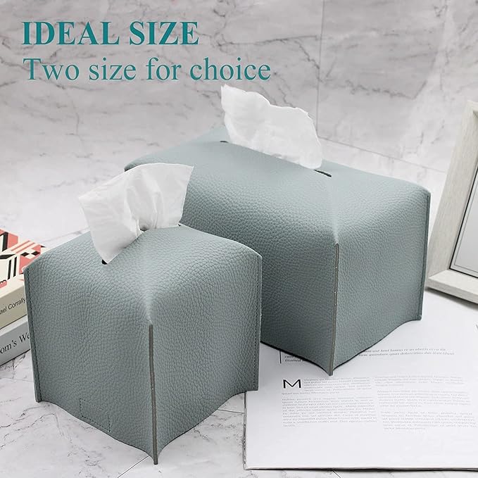 Livelab Tissue Box Cover, Modern Decorative PU Leather Rectangular Tissue Box Case Organizer Holder for Vanity Countertop, Night Stands, Livingroom, Office Desk & Car 9.5X5X5'' | Water Blue