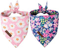Lionet Paws Summer Floral 2pcs Dog Bandanas, Pink Daisy Dog Scarf Bib Premium Fabric, Blue Blossoms Bandanas for Small Medium Dogs Pets