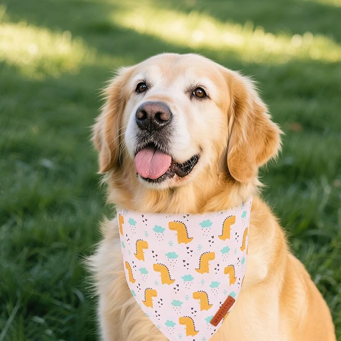ADOGGYGO Dinosaur Dog Bandanas, Colorful Dino Pattern Pet Scarf, Premium Soft Fabric, Adjustable Fit Dinosaur Bandanas for Extra Large Dogs (X-Large)