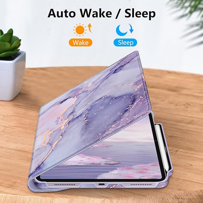 Fintie Rotating Case for iPad Air 13-inch (M3) 2025, (M2) 2024-360 Degree Swiveling Protective Stand Cover with Pencil Holder, Auto Wake/Sleep, Lilac Marble