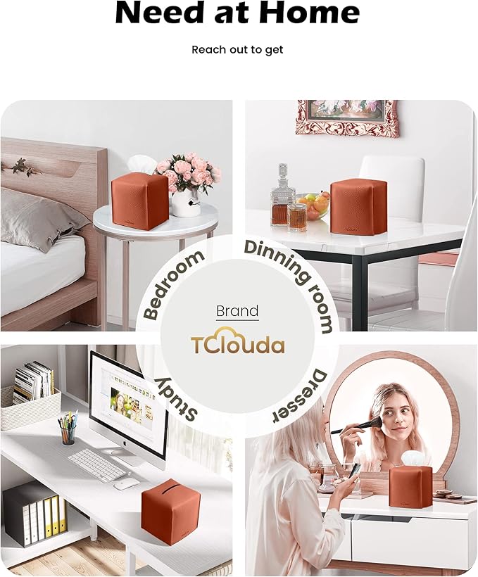 Tclouda Tissue Box Cover for PU Leather, Modern Simple Solid Color Holder Square Tissue Bag, Ideal for Bathrooms,Office,Car,Outdoor Tent,Dining Table,5"X5"X5", Single Dry Rose