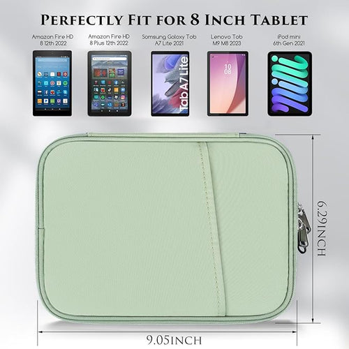 8-9 Inch Tablet Carrying Sleeve Bag Case for Samsung Galaxy Tab A9 8.7" /Tab A7 Lite 8.7" /Tab A 8" & Amazon Kindle Fire 8/Fire 8 Plus 8" & iPad mini 7 6 5 4 3 2 1 8.3" 7.9" & Lenovo Tab M9 M8(Green)