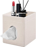 XNONE Tissue Box Cover with Storage Tray Square Tissue Box Holder PU Leather Facial Tissues Organizer Tray for Bathroom Vanity Bedroom Office Car,Stylish Napkin Caddy Decorative Organizer,Beige