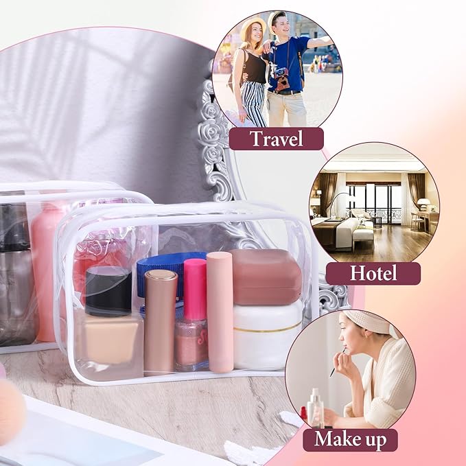 28 Pack Clear Cosmetic Bags Makeup Bags Bulk, Portable Waterproof Travel Toiletry Bag Organizer Plastic Toiletry Carry Pouch with Zipper, for Travel Women Men Bathroom Organizing, 7.1"x 4.7"x 2.4"