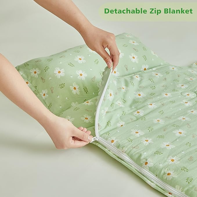 Floral Toddler Nap Mat with Zipper,Detachable Minky Blanket and Removable Pillow,Soft Slumber Bags for Girls,Kids Sleeping Bag for Daycare Preschool Kindergarten,Flower Toddler Sleeping Mat - Green