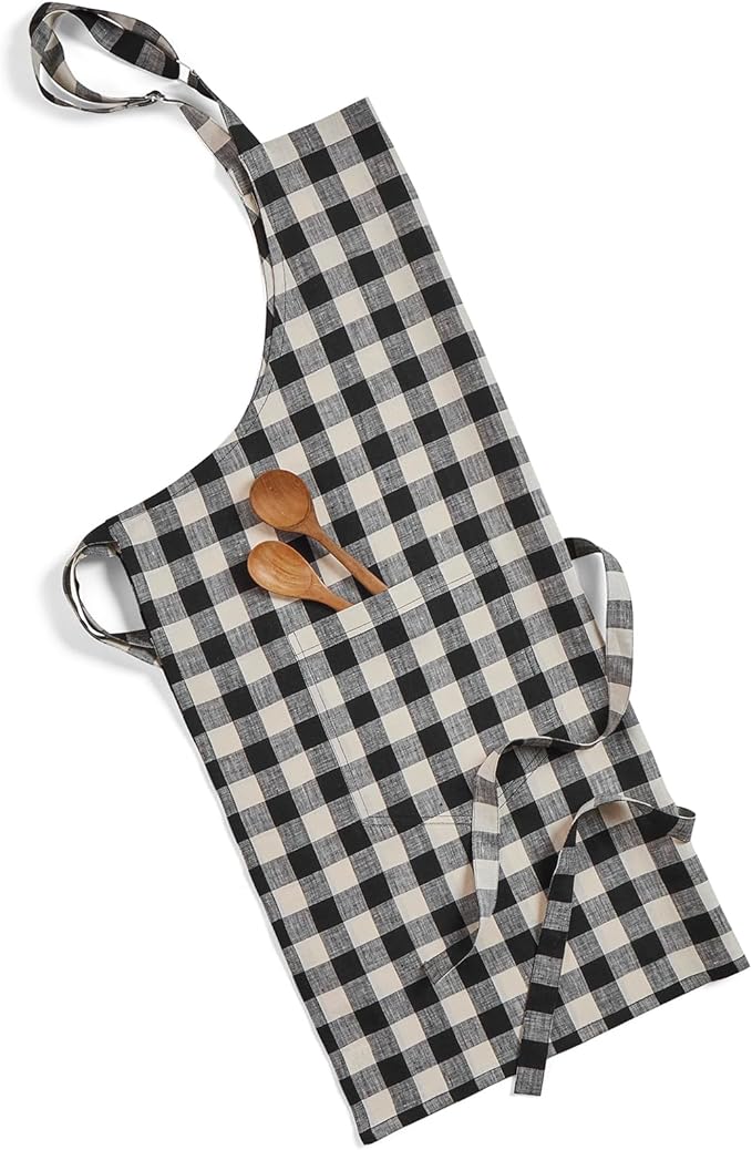 Solino Home Linen Bib Apron for Men & Women - 33 x 30 Inch Kitchen Apron with Front Pockets - Handcrafted from European Flax