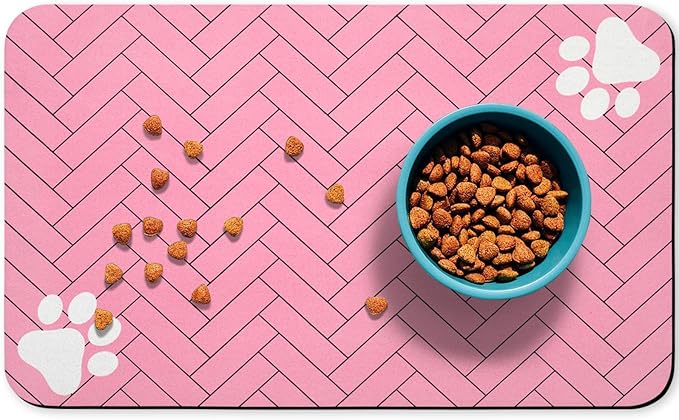 Dog Food Mats,Cat Absorbent Water Bowl Feeding Mats Pet Placemats for Food and Water Pink Wood 24 * 32 inch