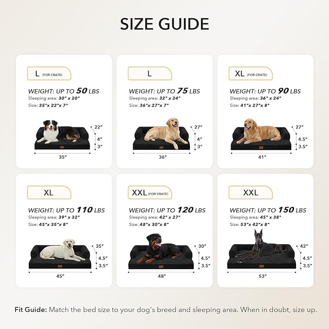 Casa Paw Orthopedic XXL Dog Beds, Waterproof Egg Crate Foam Big Pet Bed for All Breed Sized Dogs 53x42Inch, Washable Extra Large Dog Couch Bed with Removable Cover and Non-Slip Bottom, Black