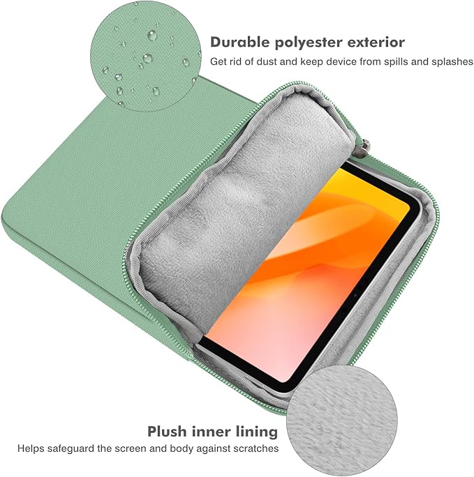 MoKo 13 Inch Tablet Sleeve Fits 13inch iPad Air M3 2025, iPad Pro M4/Air M2 2024, iPad Pro 12.9, Galaxy Tab S8+/S9+ 12.4, Polyester Bag Fit with Apple Pencil or Smart Keyboard, Bodhi Green