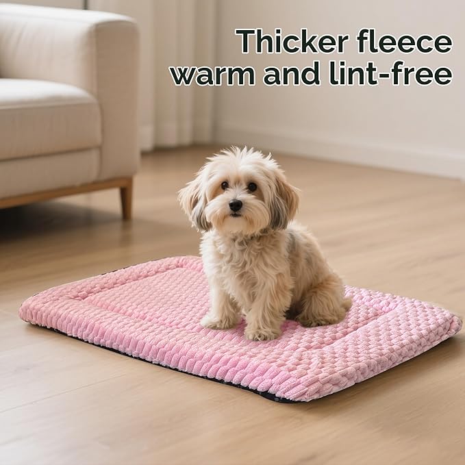 Dog Bed Crate Mat, Soft Durable Washable Anti-Slip Kennel Pad for Dogs & Cats, Reversible (Pink, S(24"*18"*1.5"))