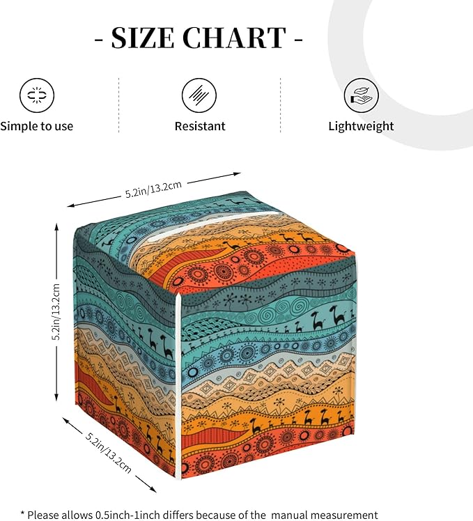 POIUBLE African Tribal Tissue Box Cover Leather Tissue Box Holder Square Facial Paper Organizer Dispenser for Bathroom Kitchen Bedroom Vanity Countertop Night Stands