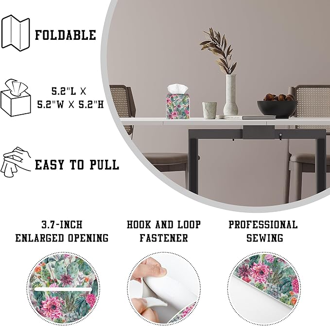 OHEGBXE Succulent Plant Tissue Box Holder Cactus Flower Square Leather Tissue Box Cover Modern Cube Facial Paper Cover Case for Bathroom Vanity Countertop Night Stands Tabletop