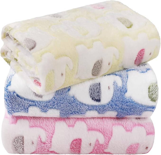 LINENLUX 1 Pack 3 Blankets Super Soft Fluffy Premium Fleece Dog Blankets for Puppy Cat Pet Blanket Flannel Throw Warm Sleep Elephant Pattern 31x20 inches