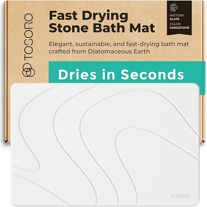 TOSORO - Stone Bath Mat, Diatomaceous Earth Non-Slip Stone Shower Mat - Quick Drying Absorbent Bath Mats for Bathroom - Elegant & Modern Design, Easy to Clean (23.5 x 15) - Sandstone