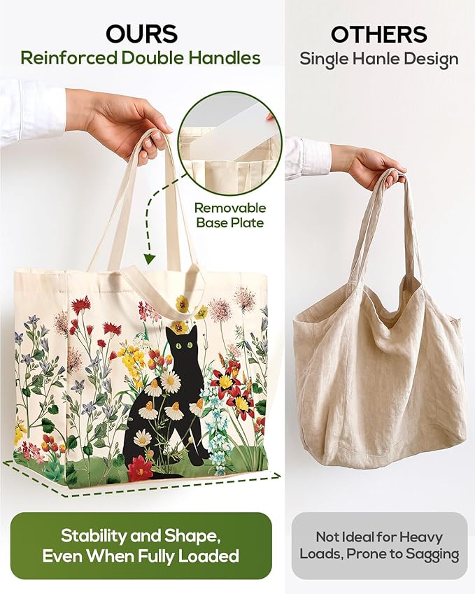 Miss Adola Large Canvas Grocery Tote Bag - Reusable Extra Large Shopping Shoulder Bags with 6 Inner Pockets & 2 Handle Strap