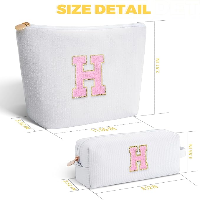 Btffitting Monogrammed Gifts for Women - Cosmetic Bag for Teen,Initial Cute Makeup Bag Set for Women,Trendy Pouch for Niece Sister Friend Female Her,Birthday Gifts for Daughter - White,H