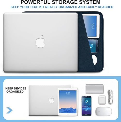 15.6 inch Laptop Sleeve Case, Shockproof Protective Computer Sleeve Cover with Accessories Pocket, Water Resistant Traveling Carrying Laptop Bag Compatible for MacBook Dell HP Acer Lenovo, Dark Blue