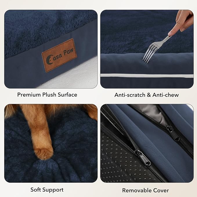 Casa Paw Orthopedic Dog Beds for Extra Large Dogs, Waterproof Egg Crate Foam XL Dog Bed with Sides 48x30Inch, Big Dogs Couch Beds with Removable Washable Cover and Nonskid Bottom, Navy Blue
