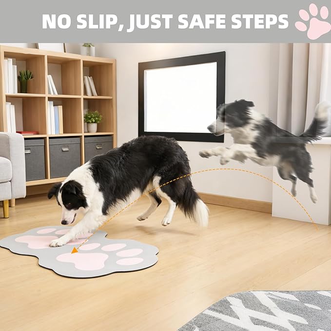 PUPTECK Dog Food Mat, Quick Absorbent Pet Cat Feeding Mat, Anti-Slip Dog Placemat for Food and Water Bowls with Rubber Backing, No Stains Floors Waterproof Indoor, LightGrey & Pink 16"x24"
