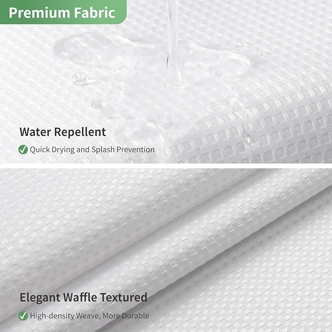 eachope No Hook Waffle Weave Shower Curtain with Snap-in Fabric Liner Set,White Shower Curtains for Bathroom with See Through Top Window,Water Repellent & Washable,71Wx74H