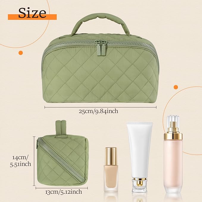 Petition Makeup Bag for Women, Wide Open Lay-Flat Cosmetic Case, Festivalment Makeup Bag, Spacious 180° Open Cosmetic Organizer for Toiletries & Brushes Large Capacity with Compartments (Green)