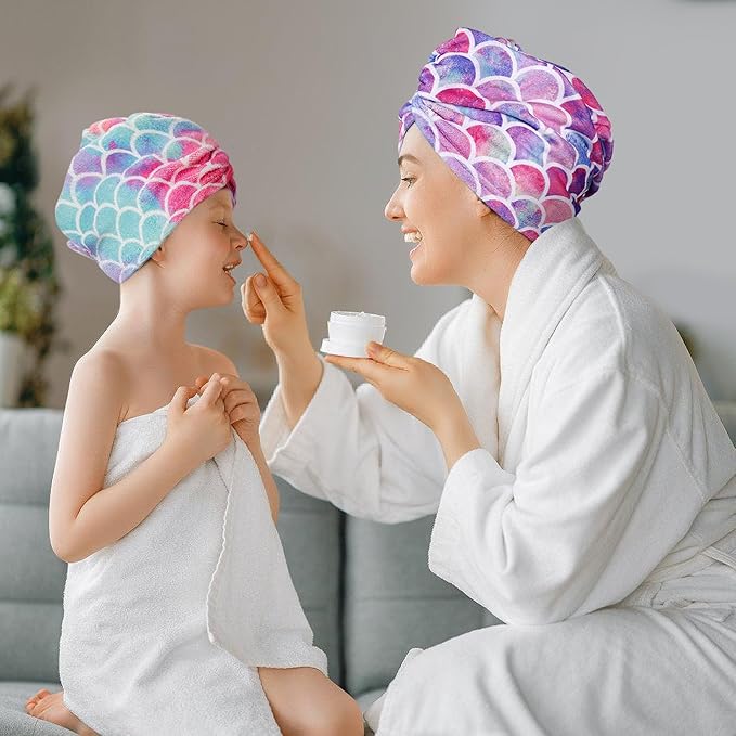 MADHOLLY Microfiber Hair Towel for Kids Gifts - Soft Super Absorbent Rapid Drying Hair Towel Wrap Turban for Girls Women with Button, Anti-Frizz for Thicker Curly Long Hair, 3Pack